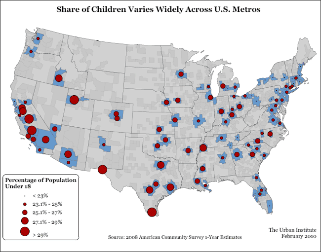 share of children varies widely across U.S. metros