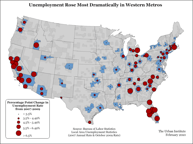 unemployment rose most dramatically in western metros map